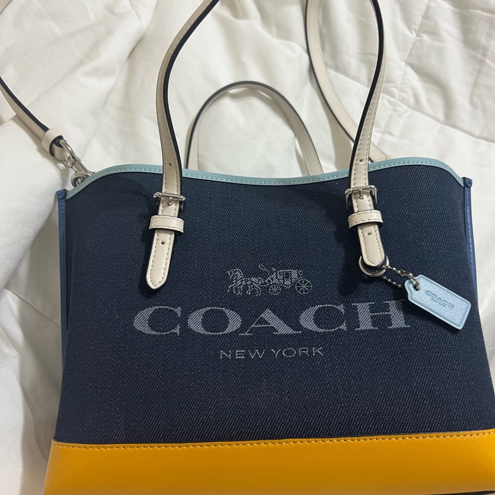 Brand New Coach Women's Denim and Yellow Small Tote Bag